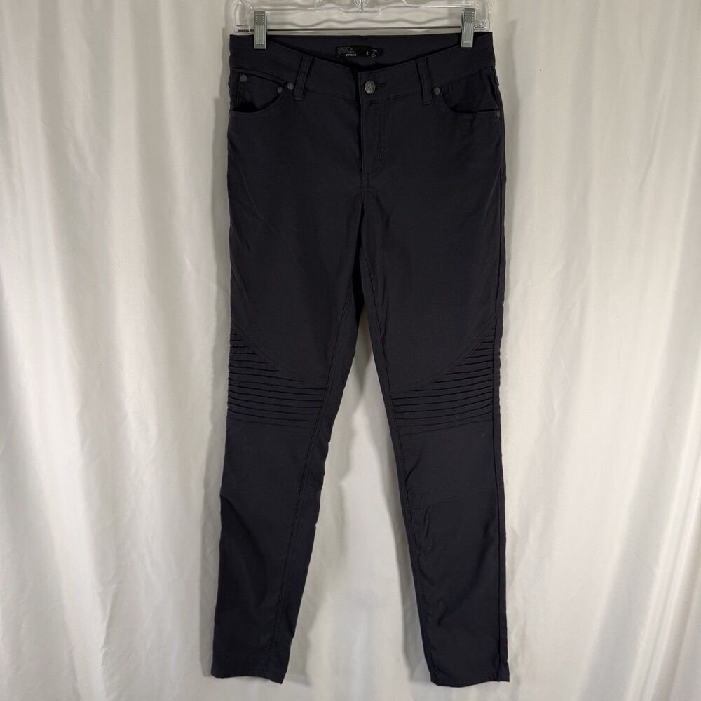 Prana Pants Women's 8 Grey Skinny Leg Moto Pockets Stretch Button Zip